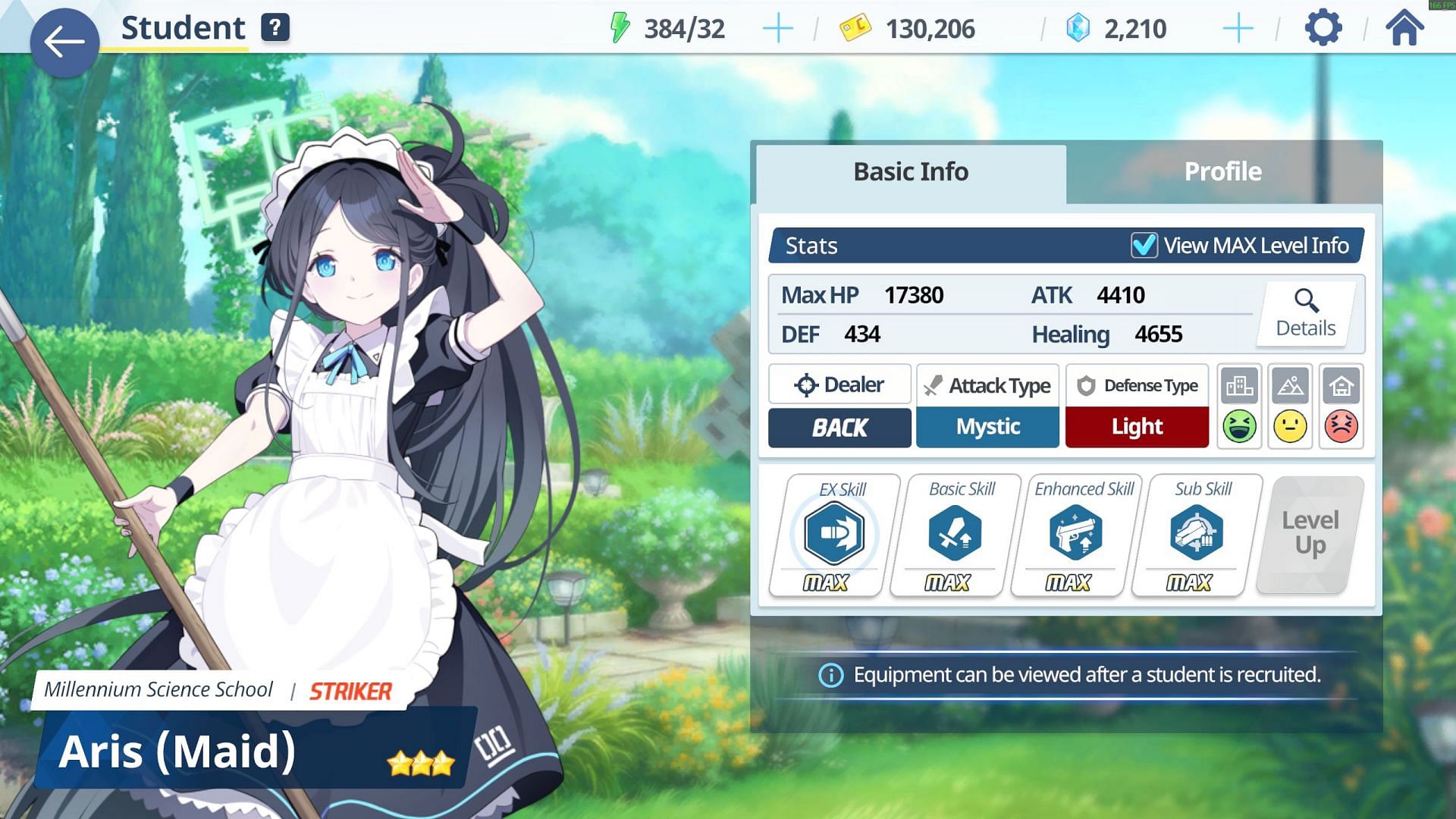 Max stats for Aris (Maid) in Blue Archive (Image via Nexon)